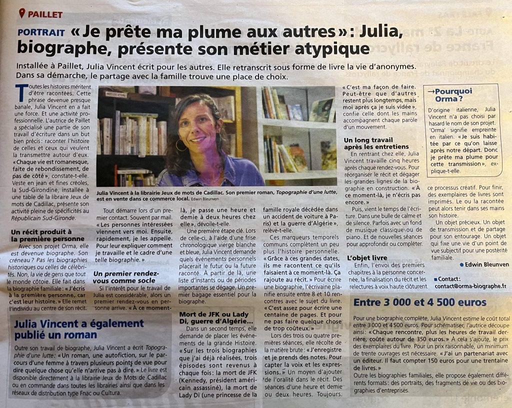 Article du Républicain sur mon métier de biographe